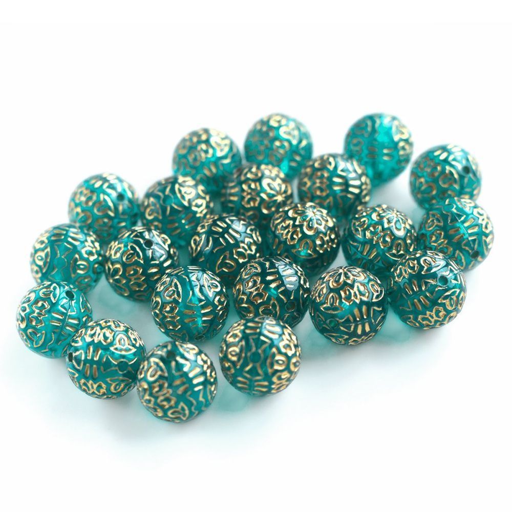 бусина круглая "антик", акрил, цвет сине-зеленый, 14 мм