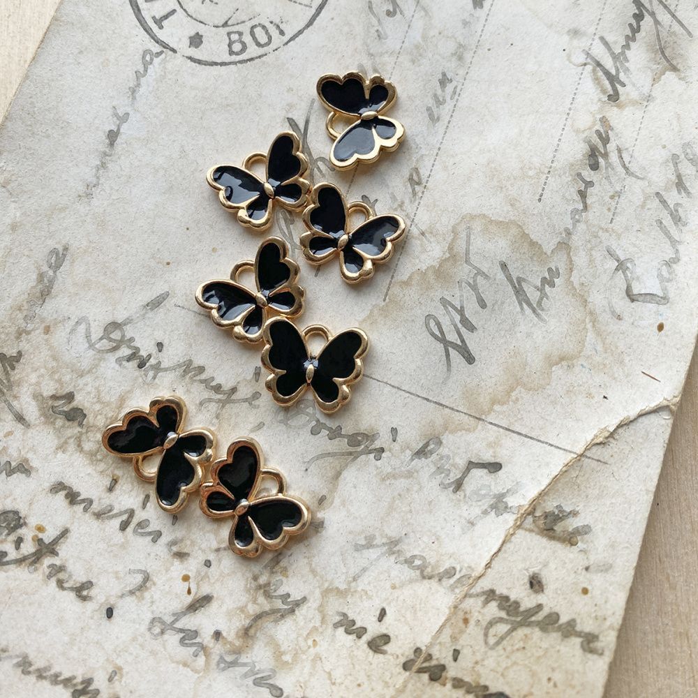 подвеска металлическая "бабочка", эмаль, цвет черный, 10.5x13x3 мм