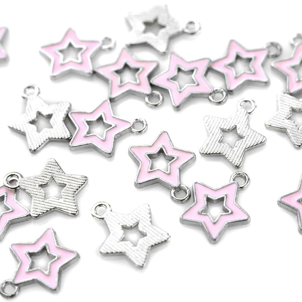 подвеска металлическая "стар", эмаль, цвет розовый, 16x14x2 мм