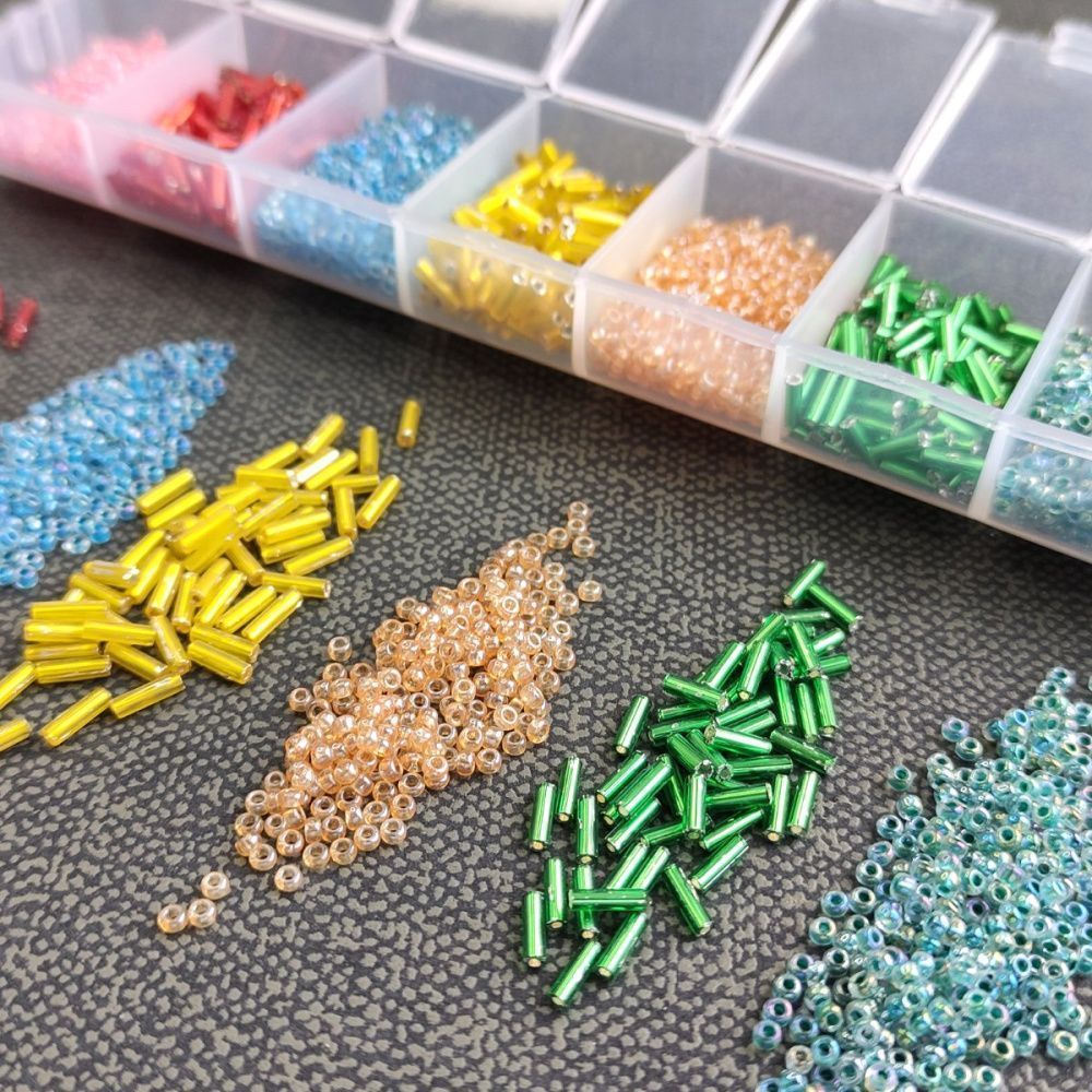 набор бисера стеклярус и круглый "конфетти", 7 цветов