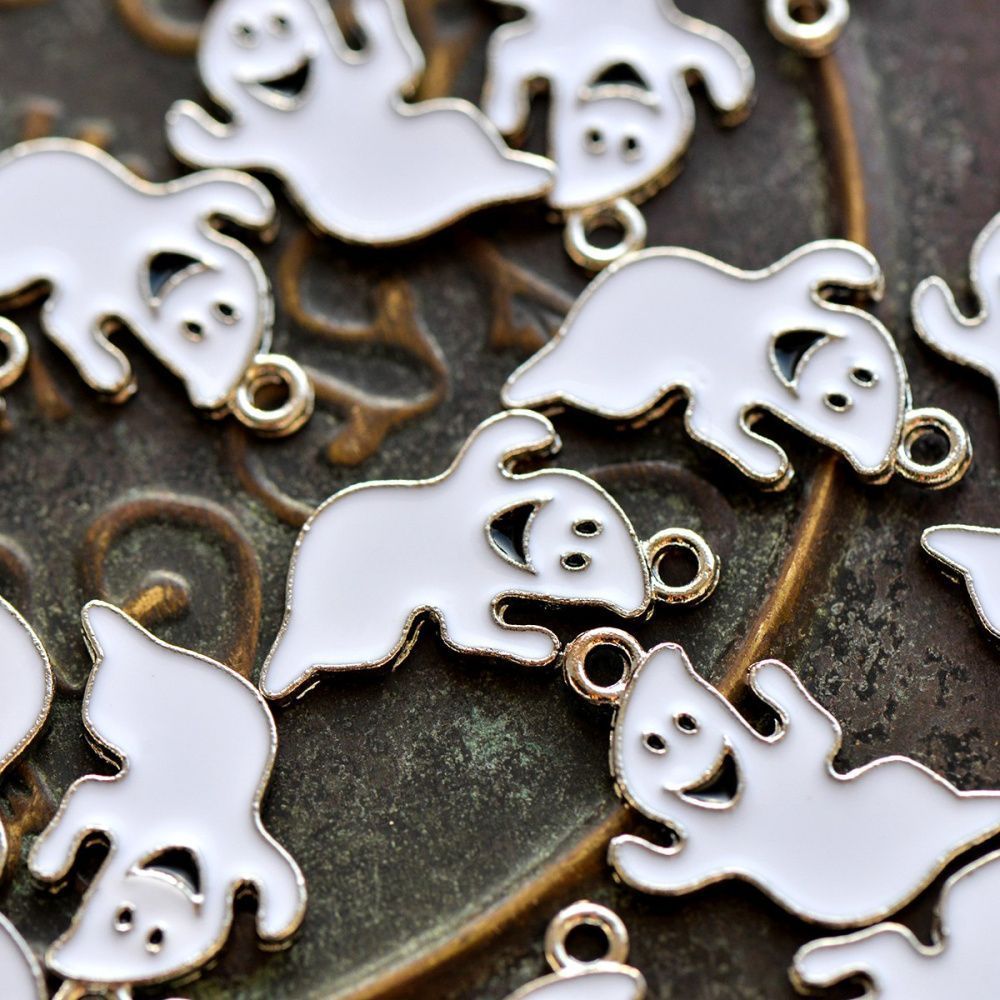 подвеска металлическая "ghost", эмаль, цвет белый, 23x14x1 мм