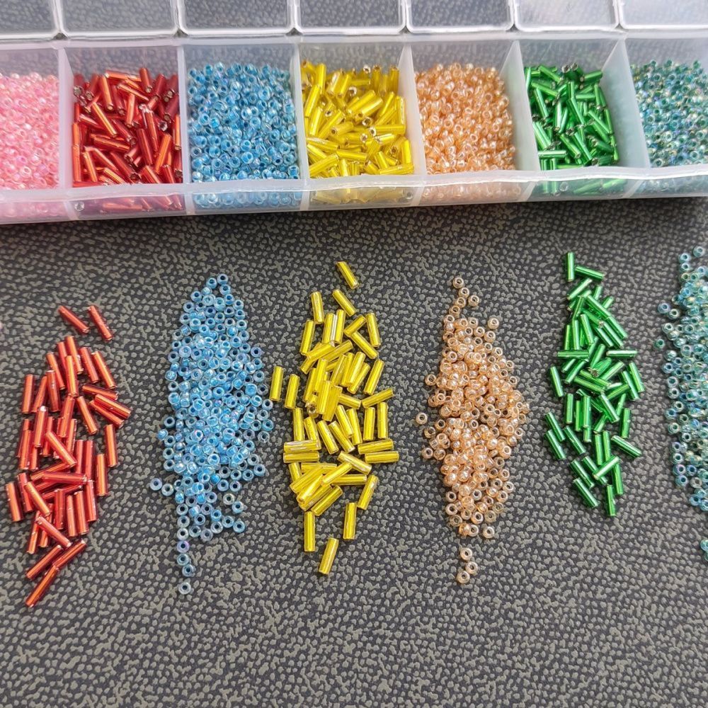 набор бисера стеклярус и круглый "конфетти", 7 цветов