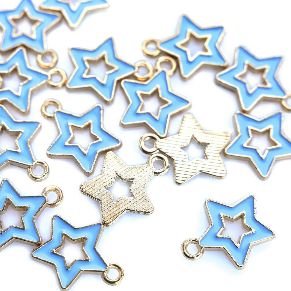 подвеска металлическая "стар", эмаль, цвет лазурный, 16x14x2 мм