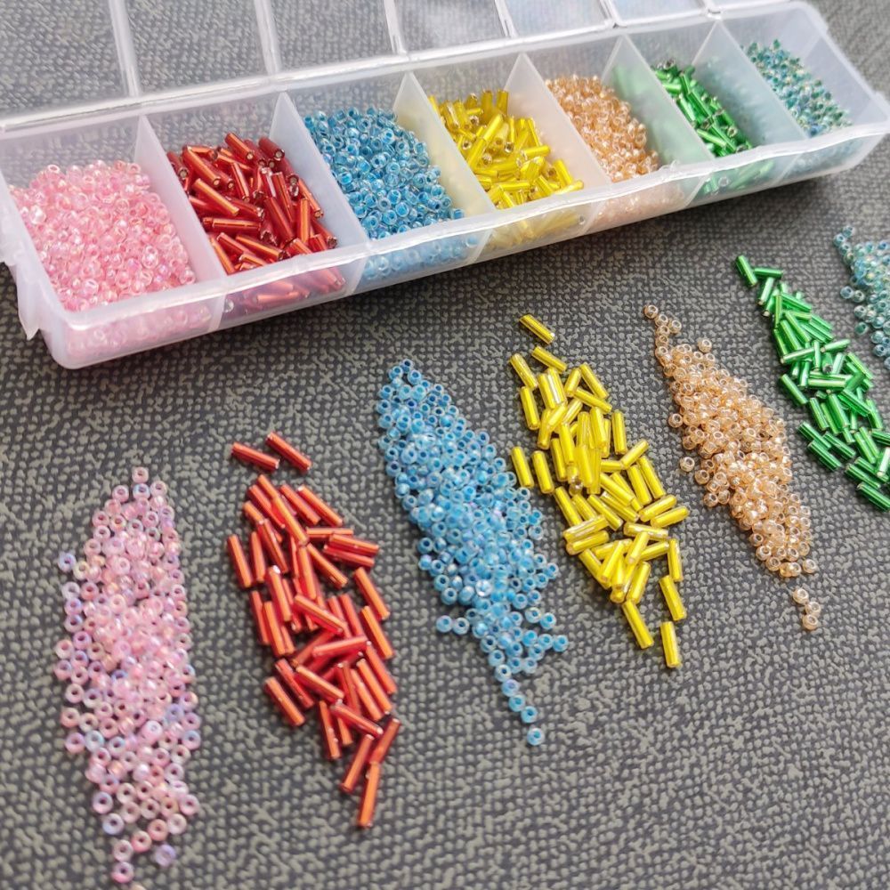 набор бисера стеклярус и круглый "конфетти", 7 цветов