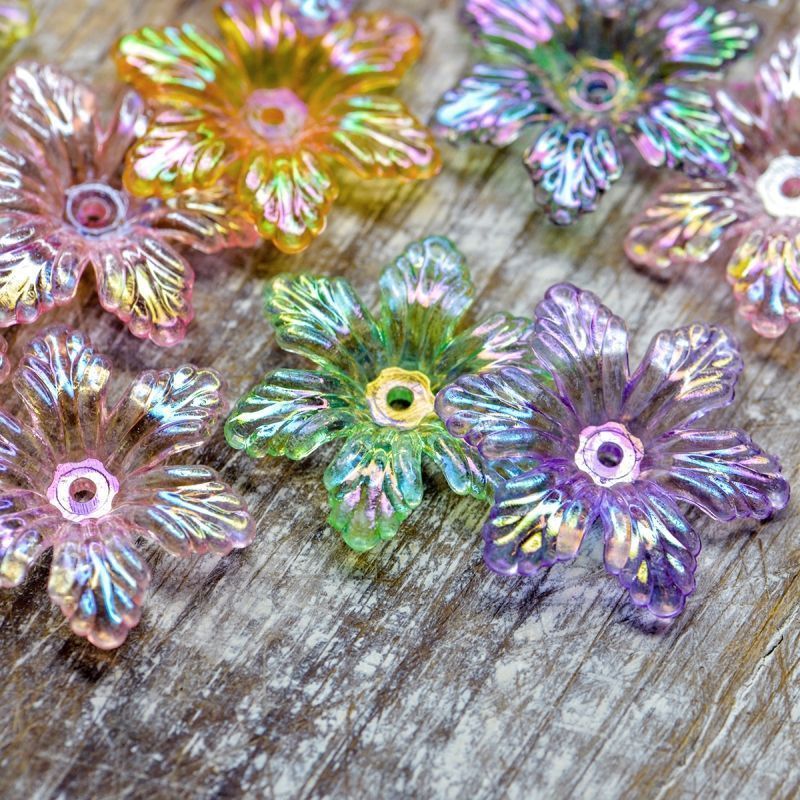 бусина, акрил "лилейник", цветовой микс радужный, 28x25x5 мм