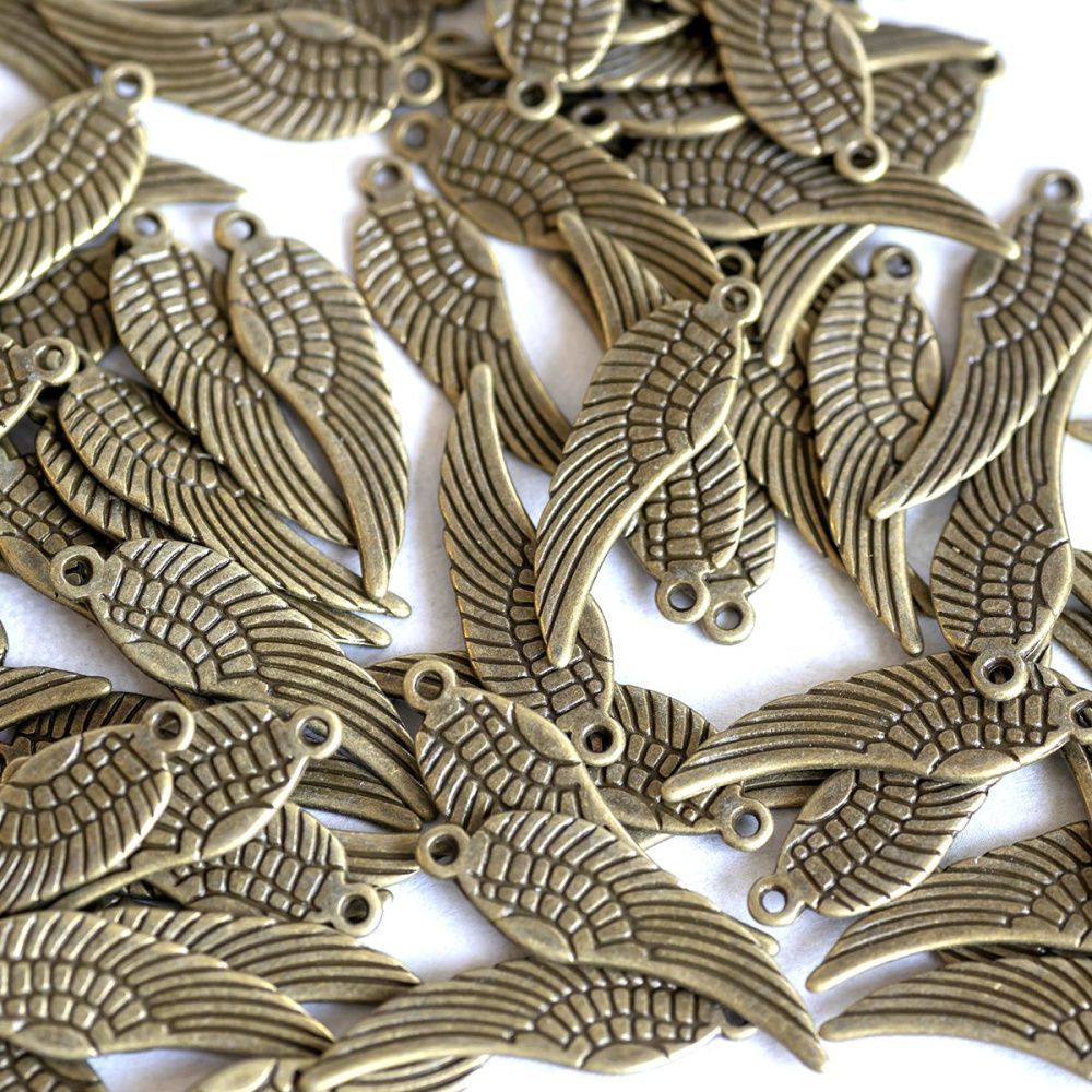 подвеска металлическая "крыло", цвет античная бронза, 30х9х1.5 мм