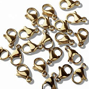 Замочек-лобстер, 304 Stainless Steel, позолота, 13x8x3.9 мм