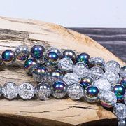 Бусина, стекло "Кракле", цвет прозрачный/бензиновый, 12 мм