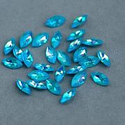Кабошон стекло Кристалл, Navette, цвет Aquamarine Shimmer, 12х6 мм