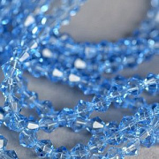 Бусина, стекло биконус, цвет небесно-голубой, 4 мм  (уп.30+/-5 шт)