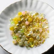 Бусина, стекло, цвет желтый, размерный микс 2-14 мм (уп 45 г)
