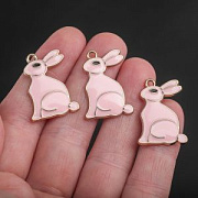 Подвеска металл "Кролик пасхальный", эмаль, цвет розовый, 25x17.5x2.5 мм