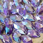 Стразы пришивные Navette, смола, фиолетовый с бирюзовым, 9х18 мм
