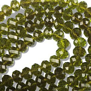 Бусина, стекло абакус 8, граненая, цвет оливковый, 8х6 мм