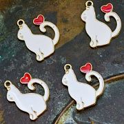 Подвеска металлическая "Love-Кот", эмаль, цвет белый/красный, 25x20x1.5 мм