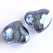 Бусина, стекло, "Сердце", граненая, цвет голубой радужный, 16.5x19.5x9 мм