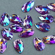 Стразы пришивные Teardrop, смола, аметист АВ, 10.5х18 мм