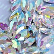 Кабошон стекло Кристалл, Navette, цвет Crystal AB, 18х9 мм