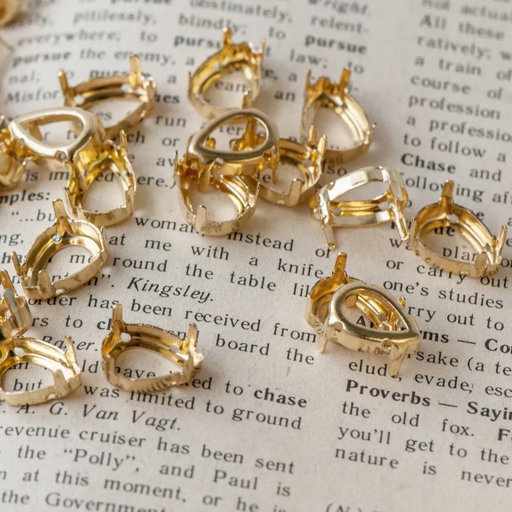 цапы для стразов каплевидные, открытые, цвет золото, 14х10 мм