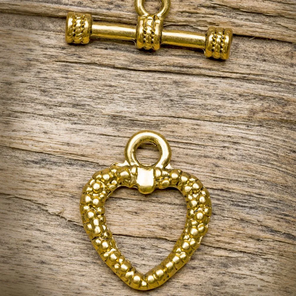 тоггл "сердечко", цвет античное золото, 16х19 мм - 20х8х2 мм