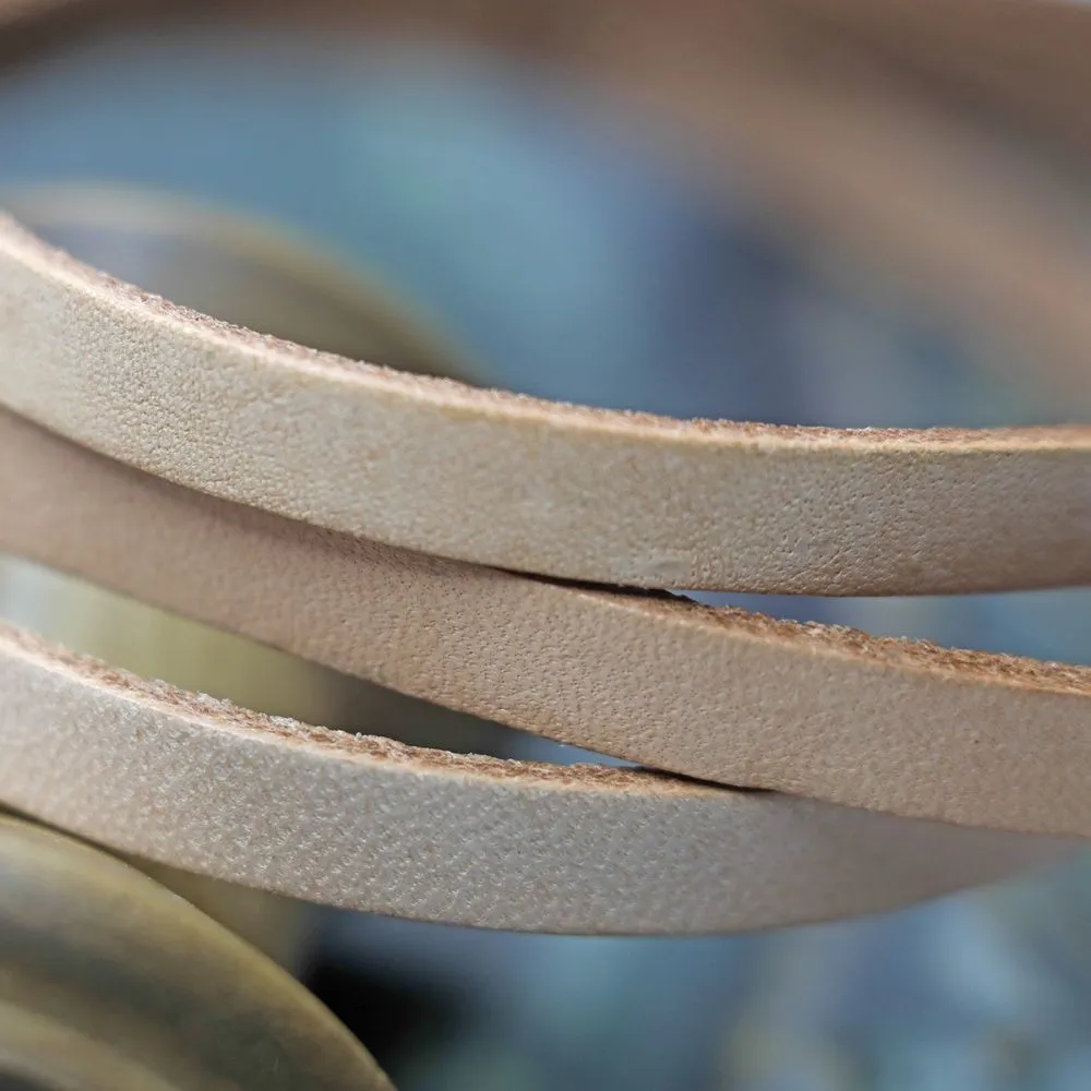 шнур кожаный, плоский, цвет бежевый, 6х2 мм