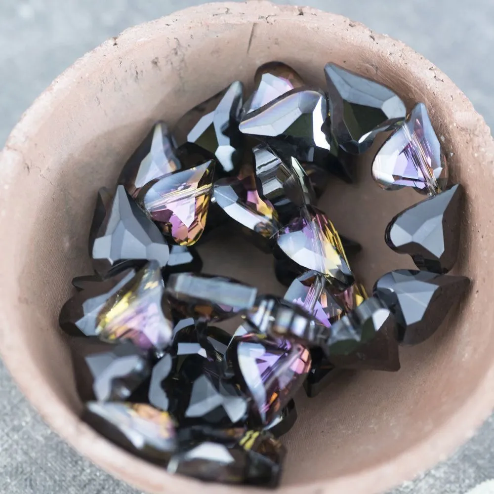 бусина, стекло, "сердечко", граненая, цвет фиолетовый радужный, 17x14x8 мм