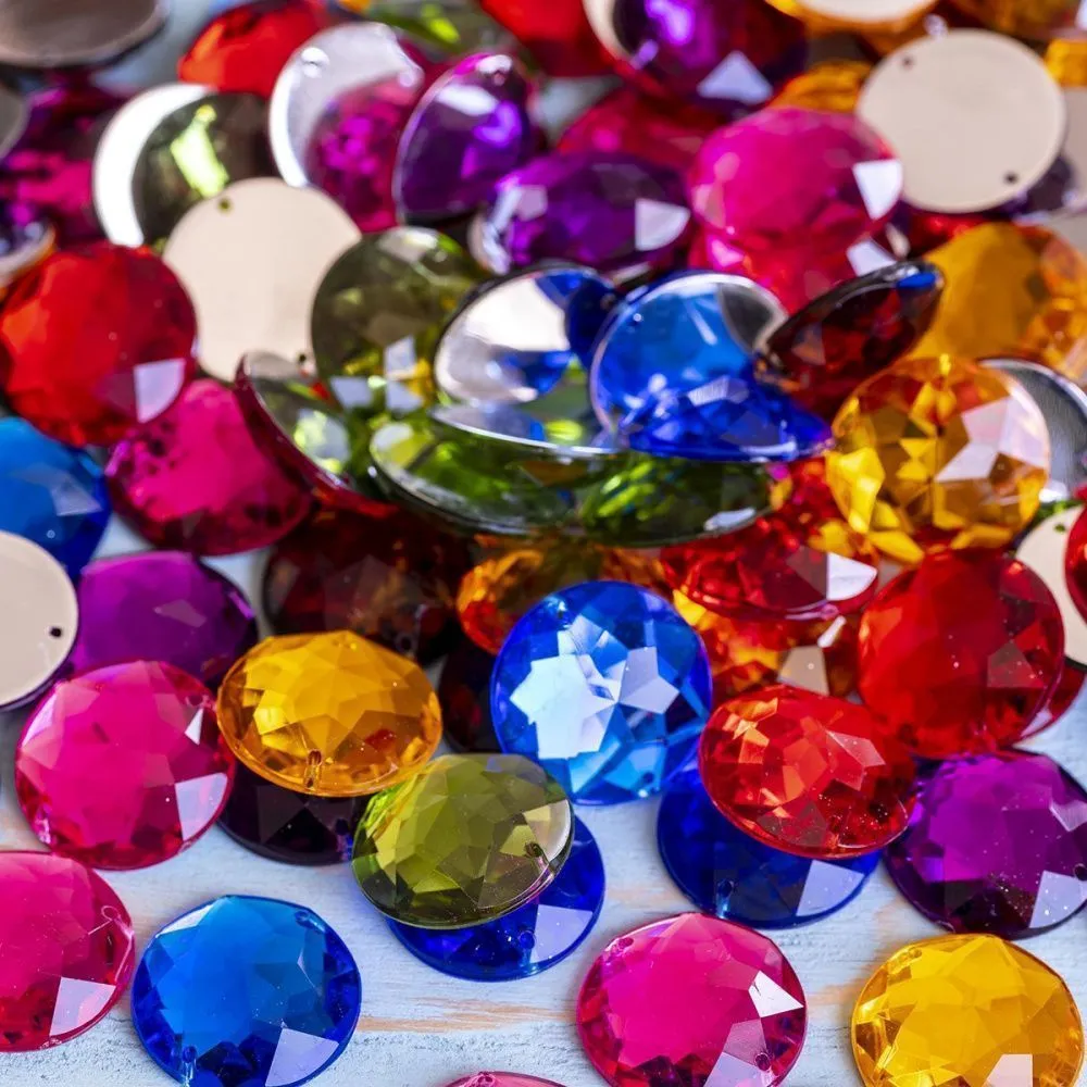 стразы пришивные "грани", акрил, круглые, цветовой микс, 18х6 мм