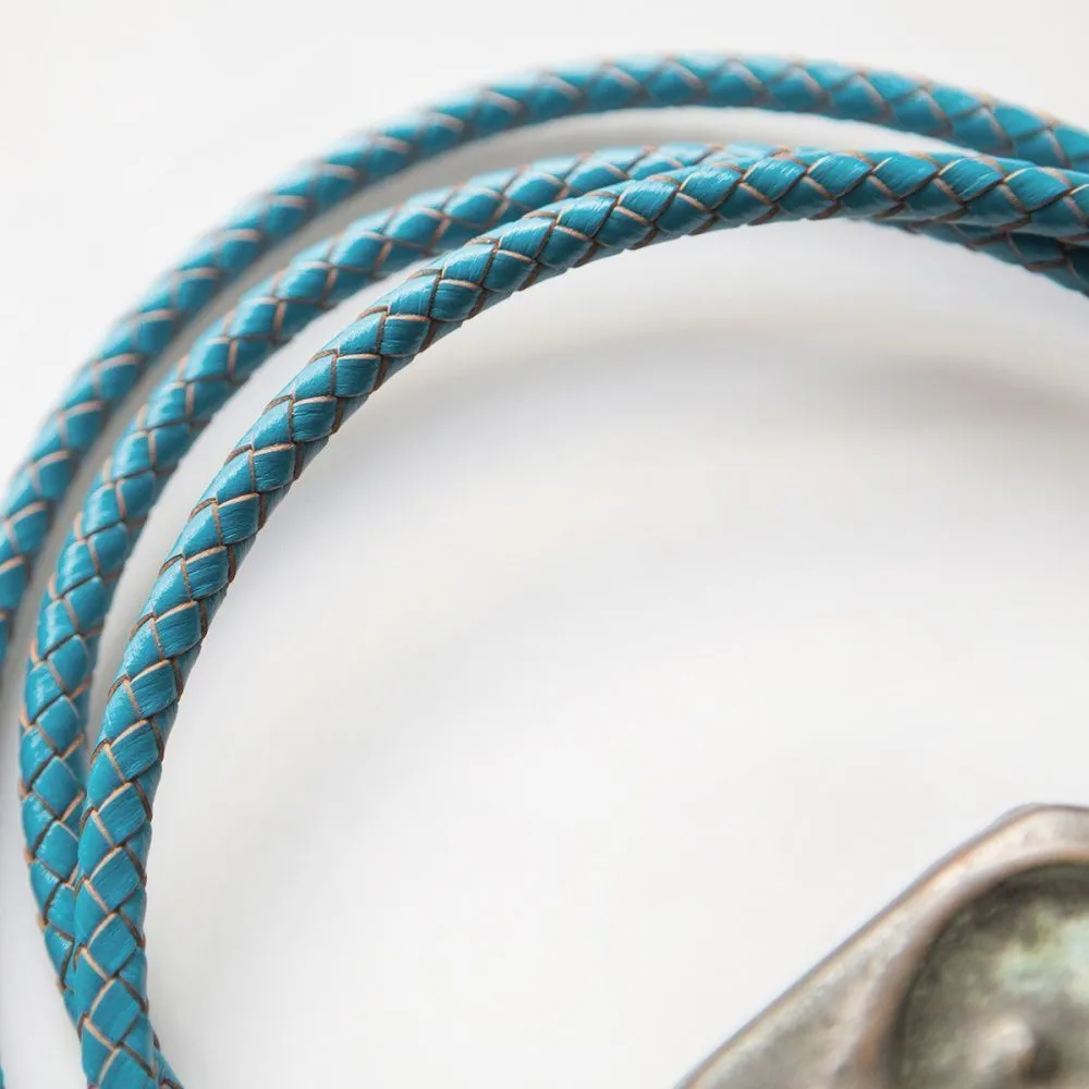 шнур кожаный круглый, плетеный, цвет бирюзовый темный, диаметр 5 мм