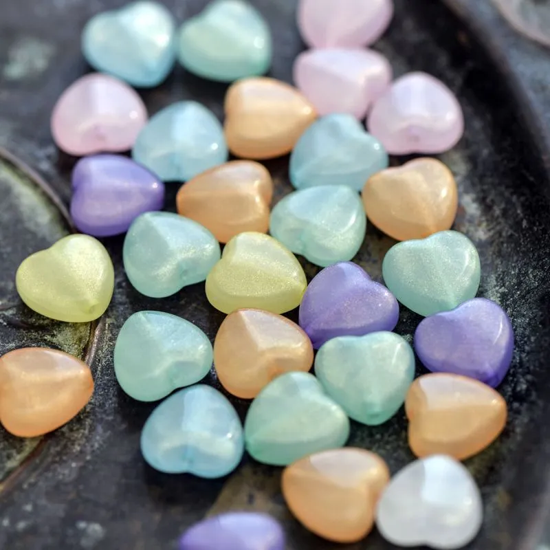 бусина, акрил "сердечко", цветовой микс с глиттером, 14x14x7 мм