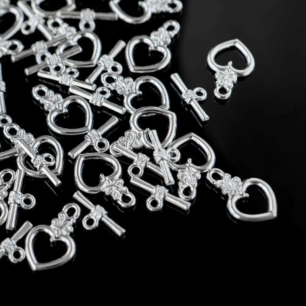 Замочки тоггл "сердечко", цвет серебро, 21х13 мм