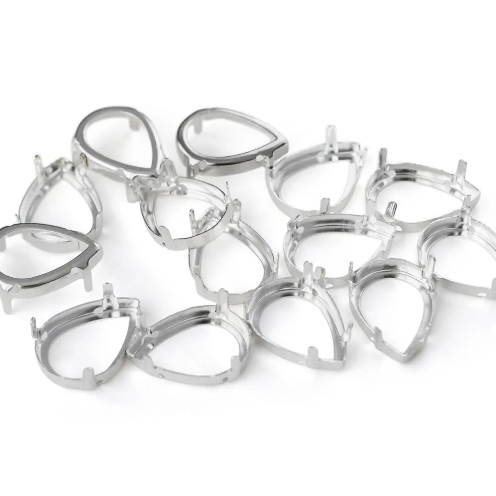 цапы для страз каплевидные, открытые, серебро, 25х18 мм