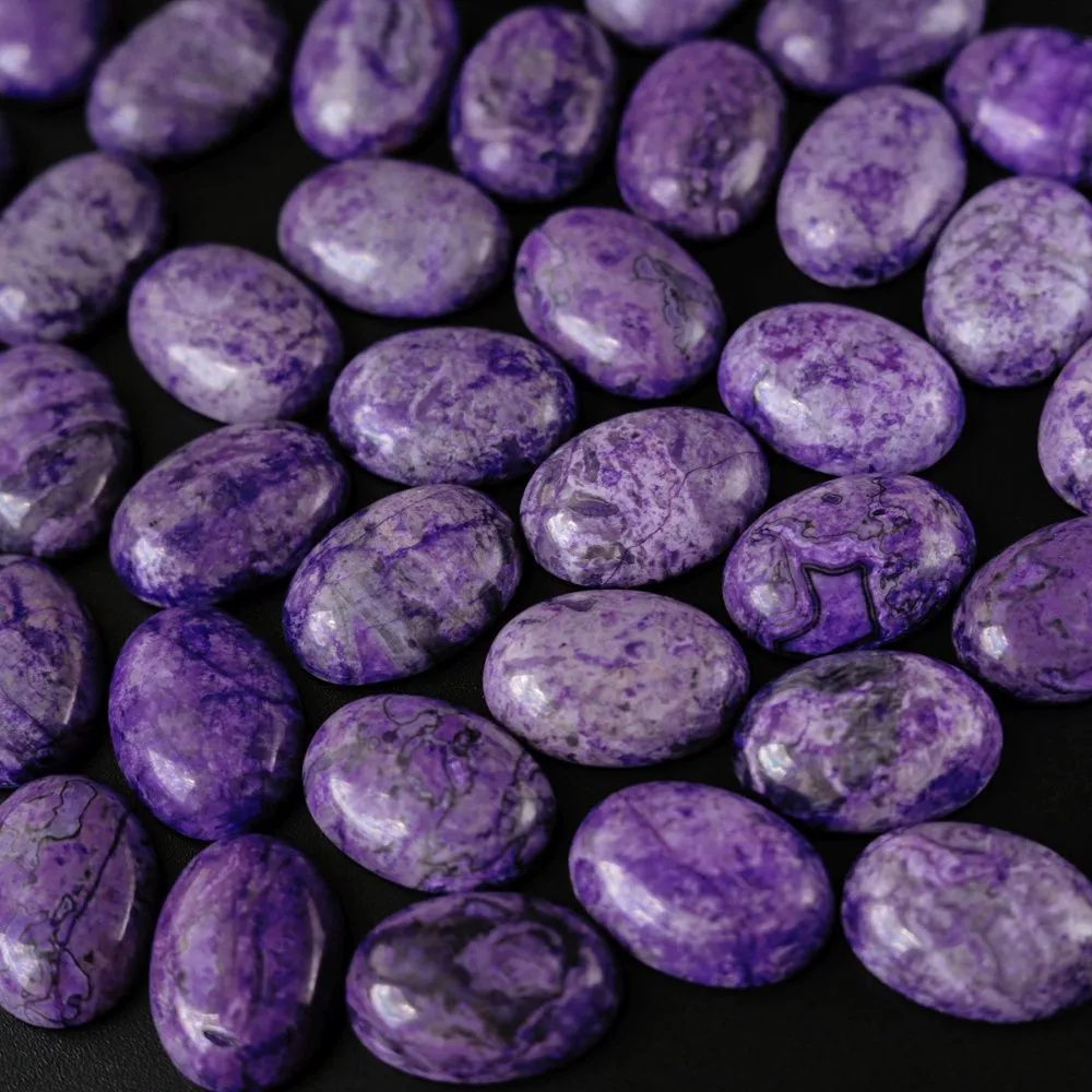 кабошон яшма овальный, цвет фиолетовый, колорирован, 25х18х7 мм