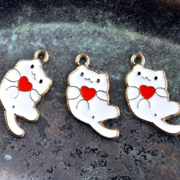 подвеска металлическая "котейка", эмаль, цвет белый, 25x21x1 мм