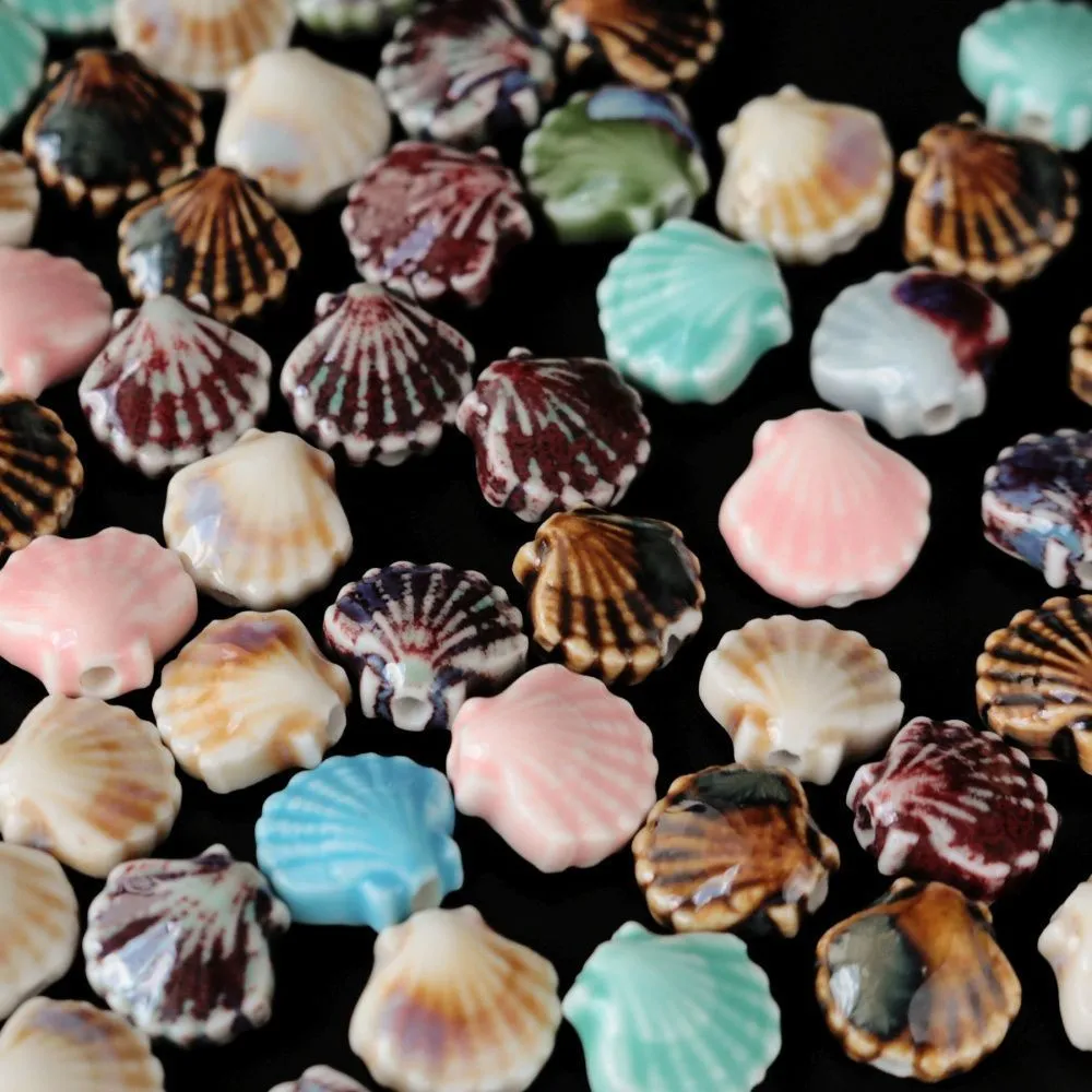 бусина, керамика "ракушка-антик", цветовой микс, 12 мм