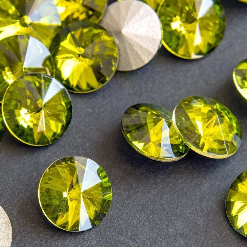 кабошон стекло риволи, цвет оливковый, 14х7 мм