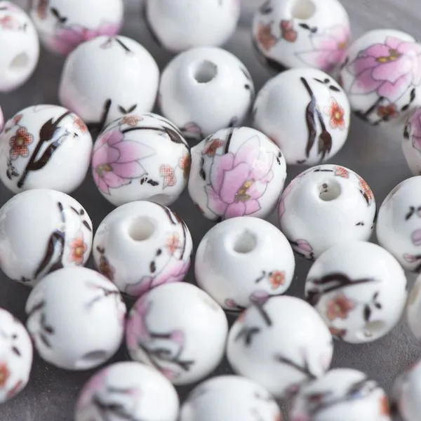 бусина, керамика "роза", цвет бело-розовый, 10 мм