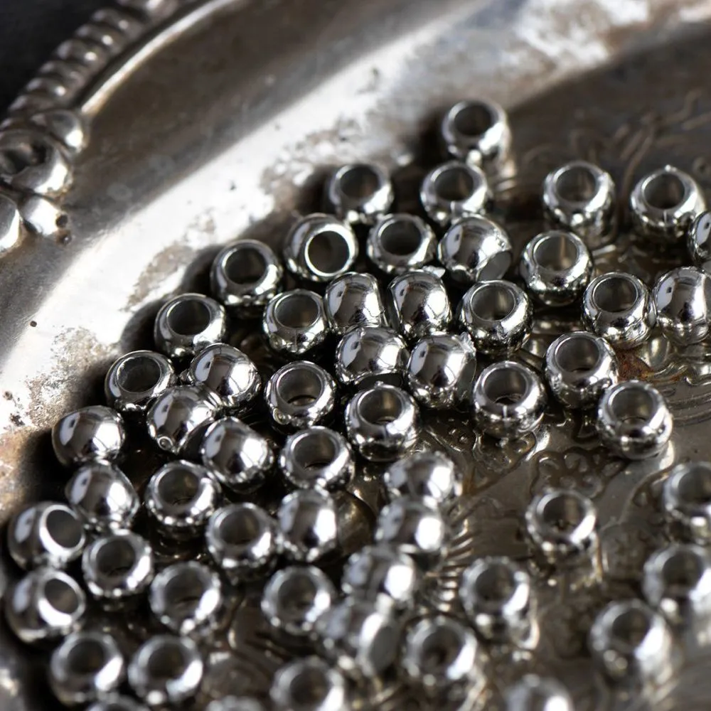 бусина, акрил "бочонок", цвет платина, 7x5 мм, уп 4 гр