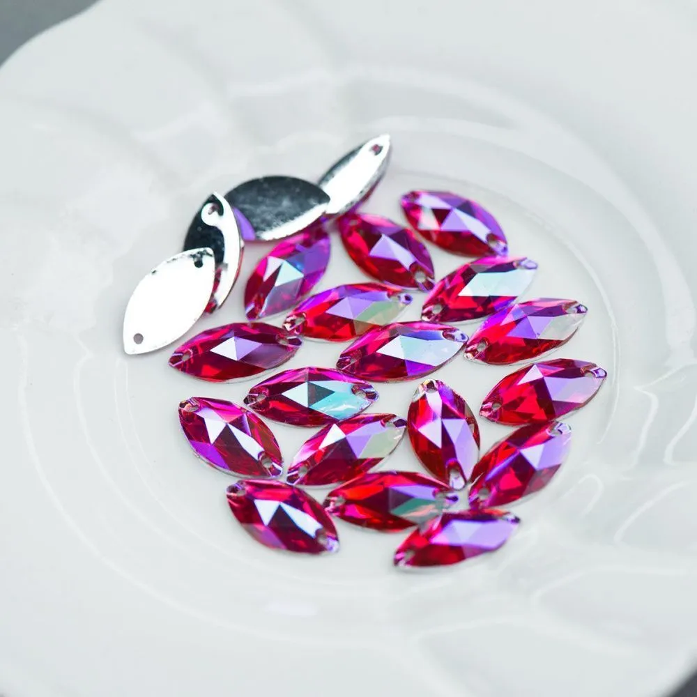 стразы пришивные navette, смола, фуксия ав, 9х18 мм