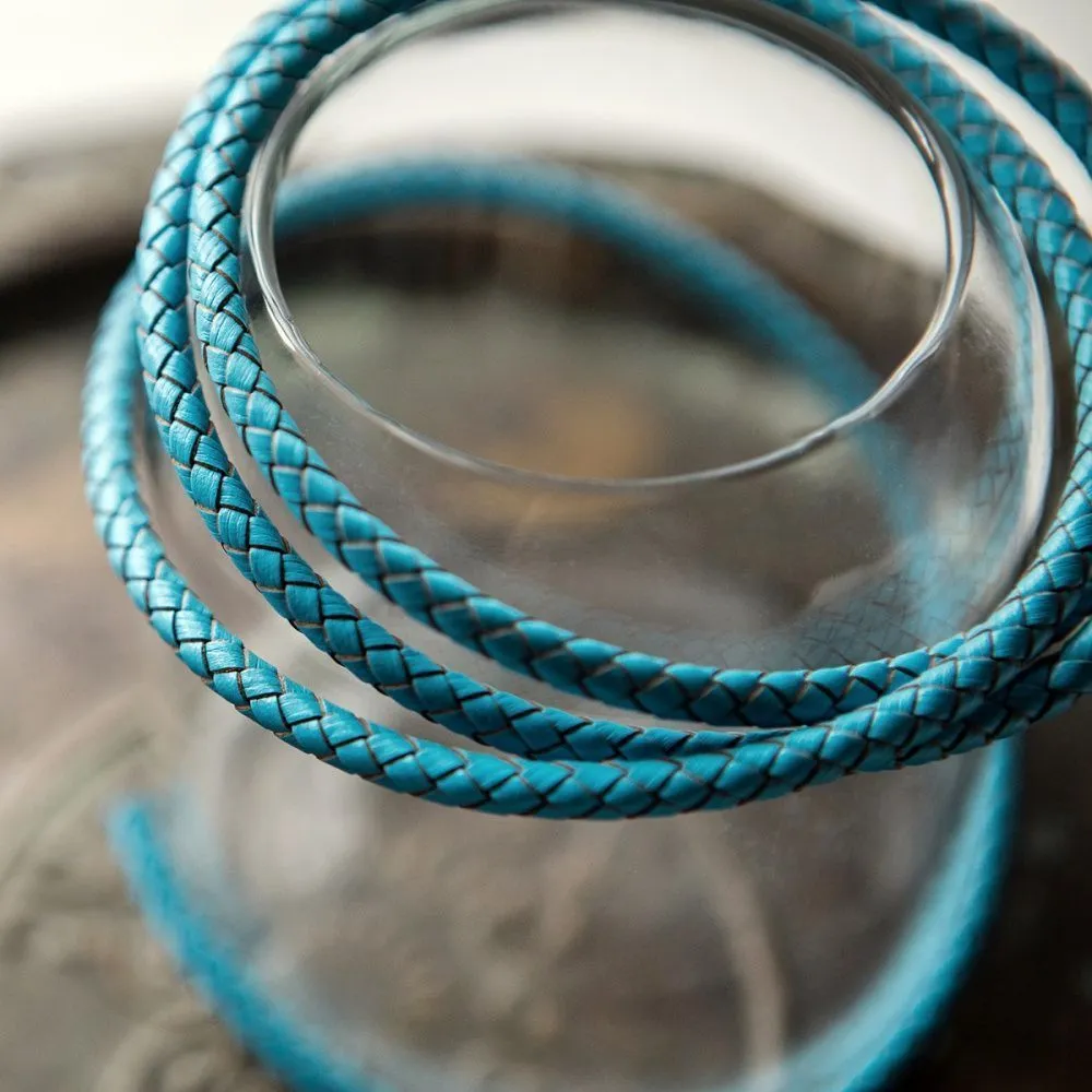 шнур кожаный круглый, плетеный, цвет бирюзовый, диаметр 5 мм