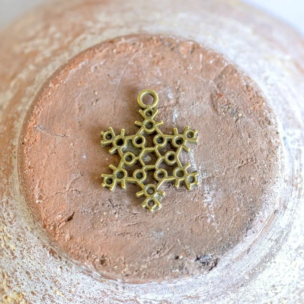 подвеска металлическая "снежинка ажурная", цвет античная бронза, 22x17 мм