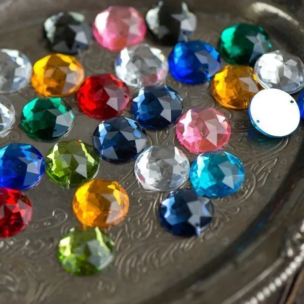 стразы пришивные "грани", акрил, круглые, цветовой микс, 18х6 мм