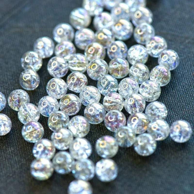 бусина, стекло "кракле", цвет прозрачный/радужный, 6 мм