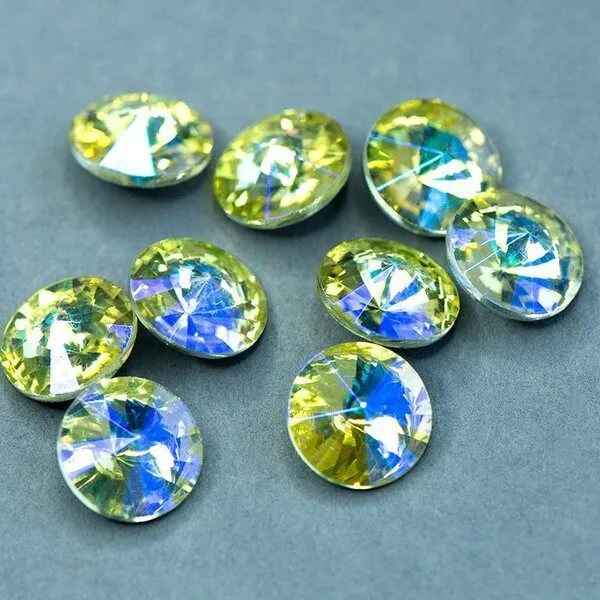 кабошон стекло риволи, цвет jonquil ab, 14х7 мм