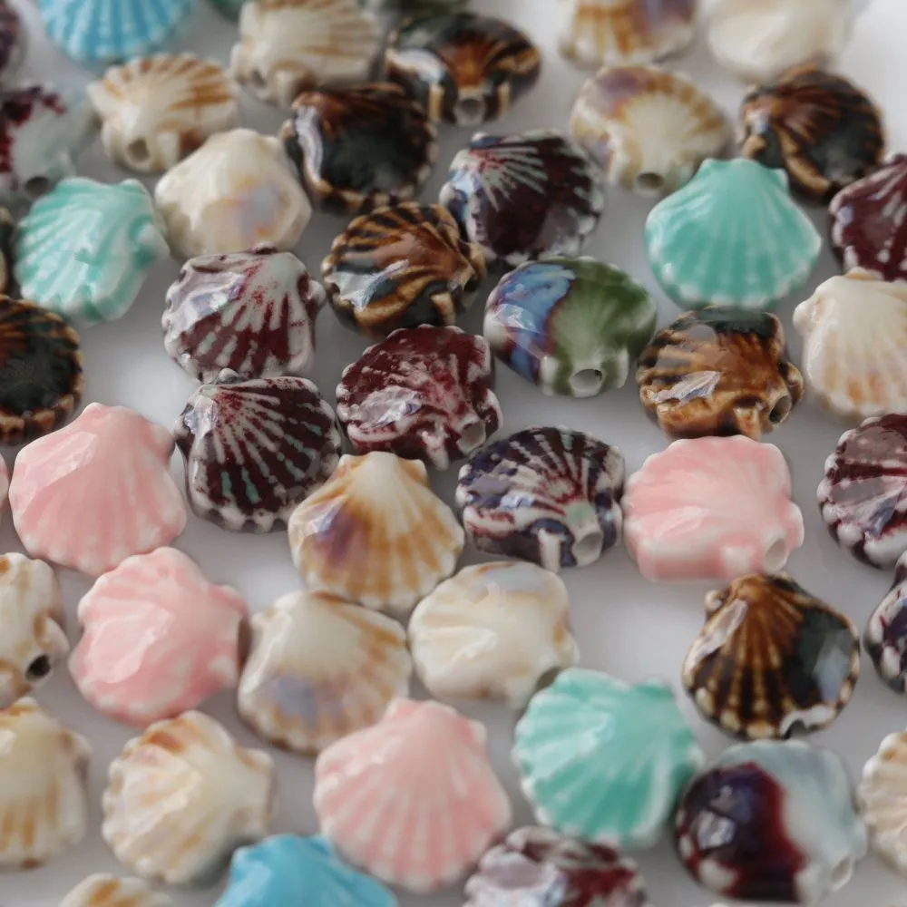 бусина, керамика "ракушка-антик", цветовой микс, 12 мм