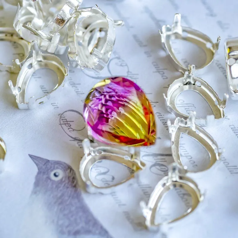 цапы для стразов каплевидные, открытые, серебро, 14х10 мм