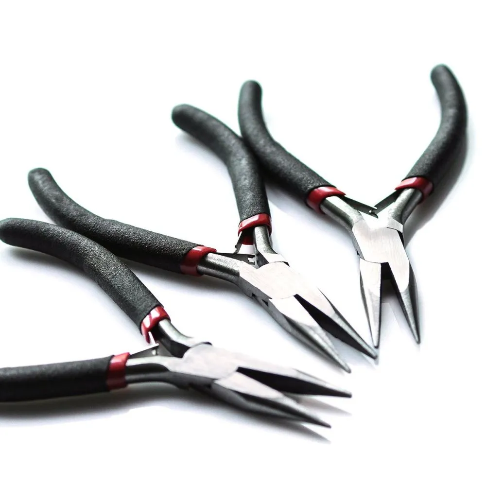 инструмент, тонкогубцы-утконосы прямые, черные ручки, 125 мм