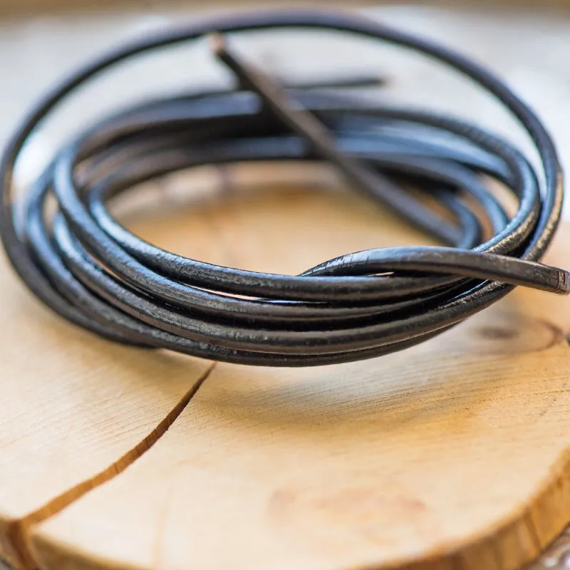 шнур кожаный, цвет черный, диаметр 2.5 мм