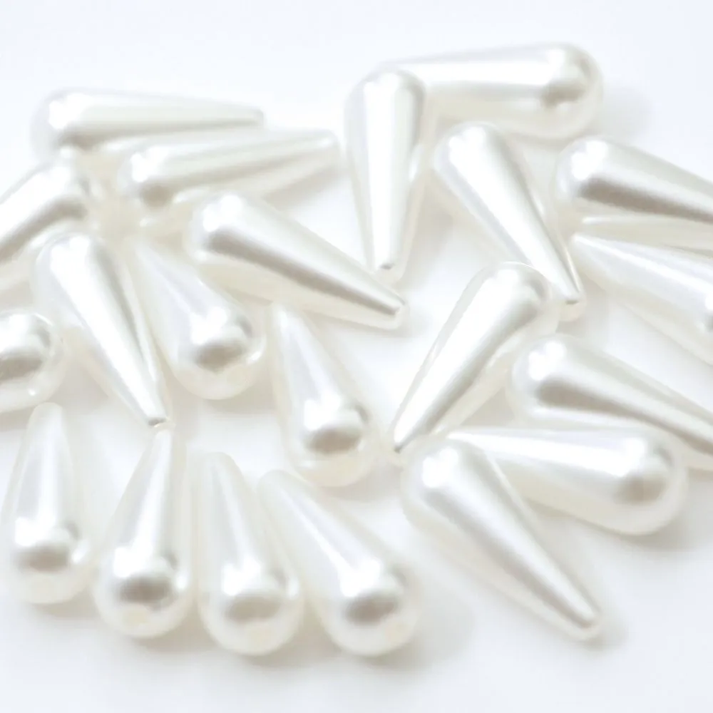 бусина, имитация жемчуга "капля", акрил, цвет белый, 19х8 мм