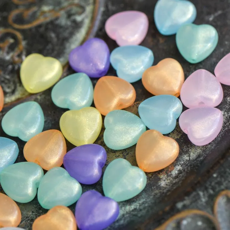 бусина, акрил "сердечко", цветовой микс с глиттером, 14x14x7 мм