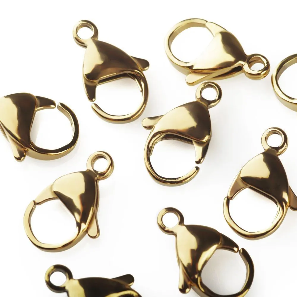 замочек-лобстер, 304 stainless steel, позолота, 17x10.6x4.5 мм